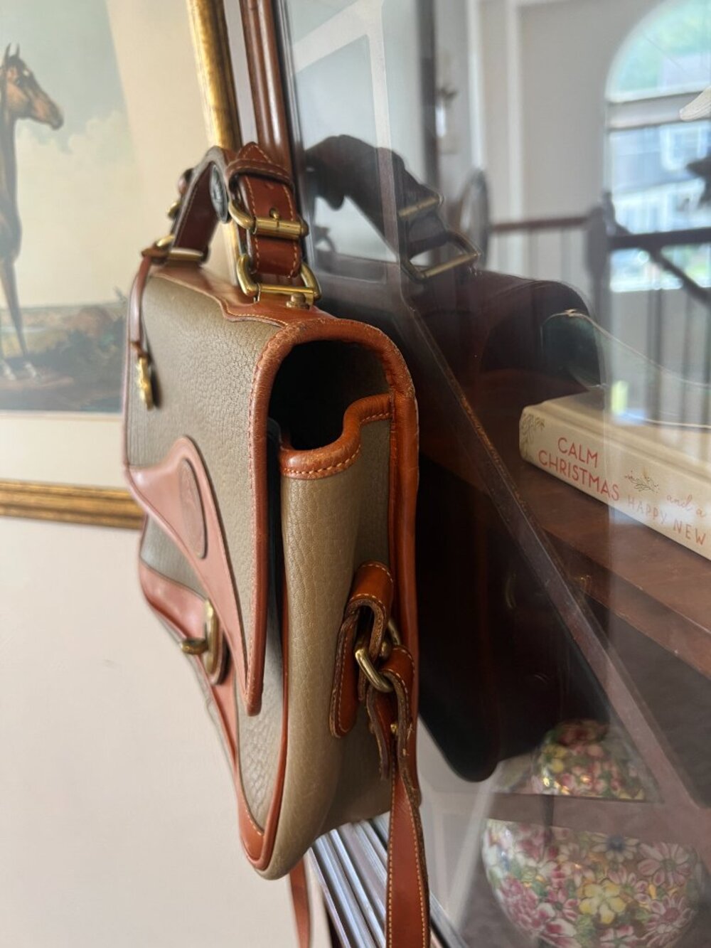 Vintage Dooney & Bourke All-Weather Leather Crossbody – Taupe & British Tan - Picture 3 of 15